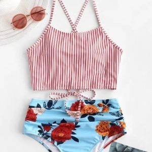 Mix n match lace-up high waisted two piece